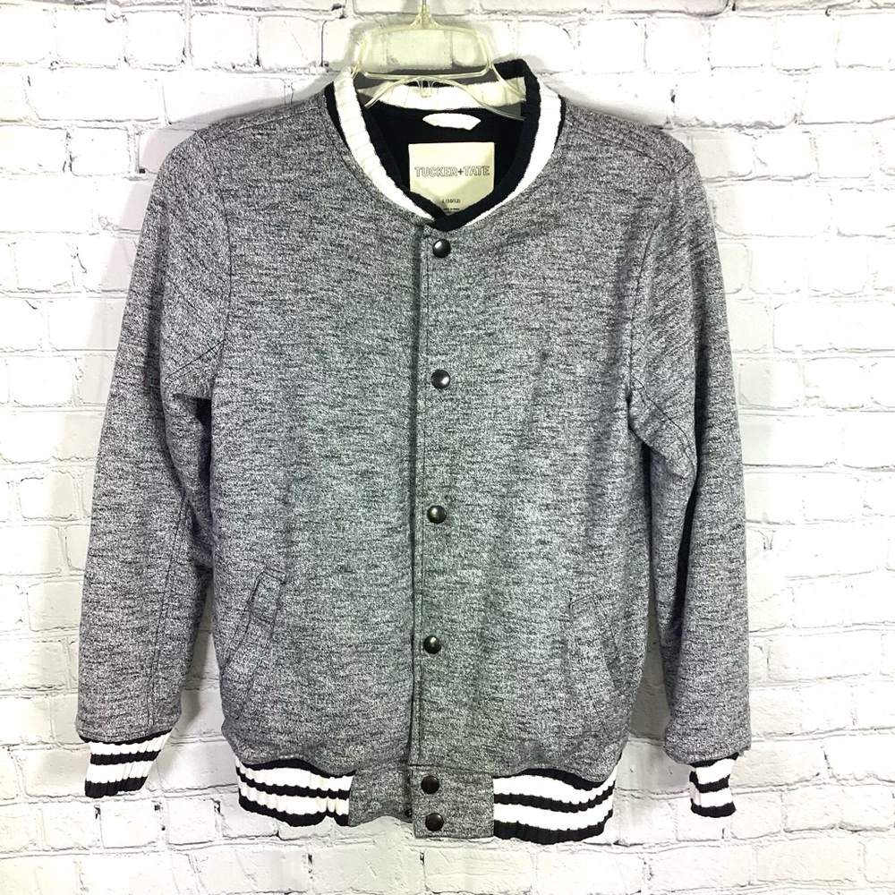 Tucker + Tate Boys Sweater Jacket Snap Up‎ Large 10-12 Blue Gray White Preppy